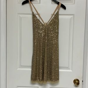 Free People Sequin Gold Mini Dress Size Small (S)